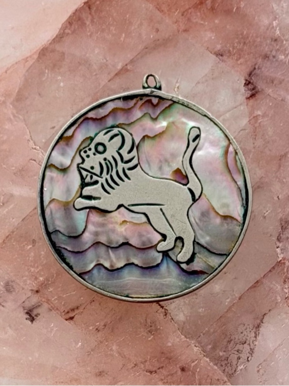 Sterling Silver & Abalone Shell Inlay Leo Astrological Zodiac Pendant, Mexico